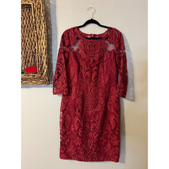 Alex Evenings Dress 12 Red 3/4 Long Sleeve Wedding Cruise Party Washable - Picture 13 of 14